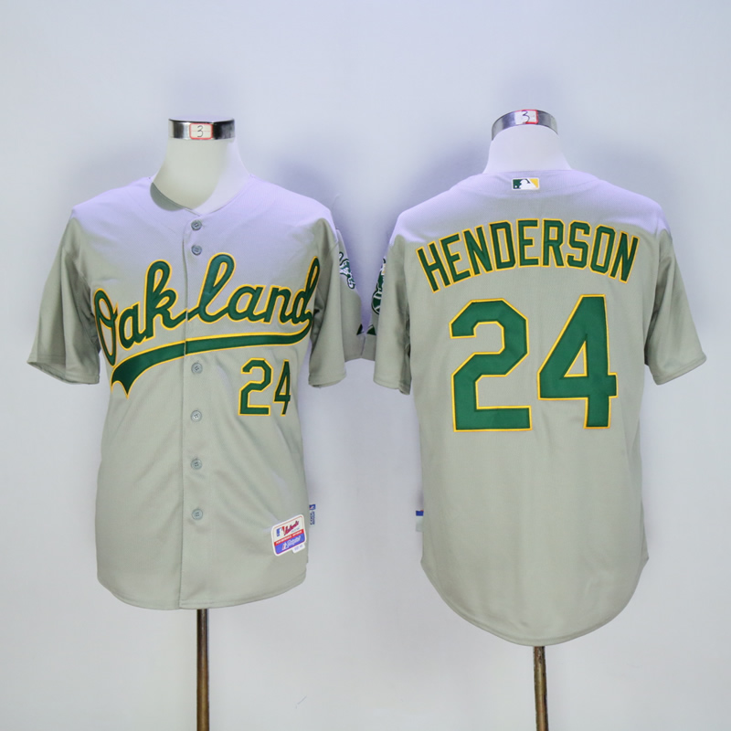 Men Oakland Athletics 24 Henderson Grey Throwback MLB Jerseys